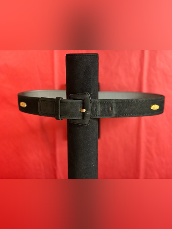 Dior Accessories - Vintage Christian Dior velveteen black belt with gold tone ovals ‘CD’ embossed